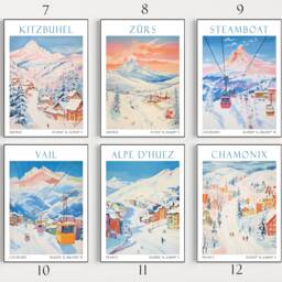 Ski Poster Sets, Skiing Poster, Wall Art, Travel France Austria Switzerland Print, Art Print - thumbnail 2