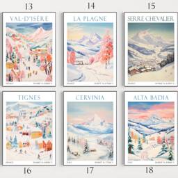 Ski Poster Sets, Skiing Poster, Wall Art, Travel France Austria Switzerland Print, Art Print - thumbnail 3