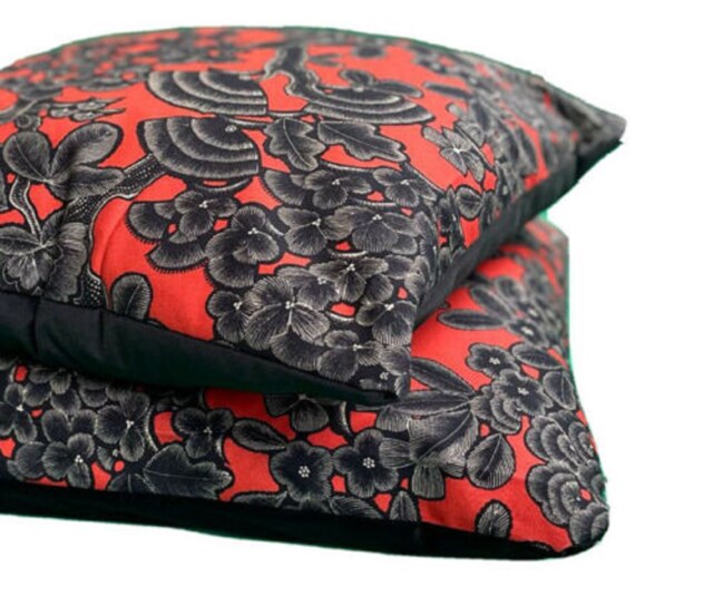 Red Floral Cushion Cover Botanical Tree Of Life Print - image 1