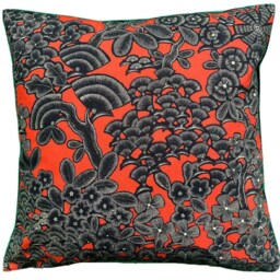 Red Floral Cushion Cover Botanical Tree Of Life Print - thumbnail 2
