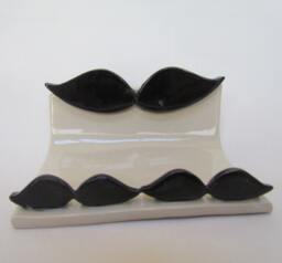 Business Card Holder Cell Phone Stand Mustache Handmade Pottery - thumbnail 1