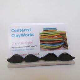 Business Card Holder Cell Phone Stand Mustache Handmade Pottery - thumbnail 3