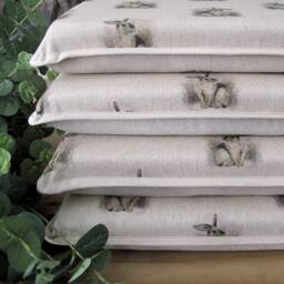 Rabbit Print Square Seat Pads With Ties, Set Of Linen Look Chair Cushions - thumbnail 1
