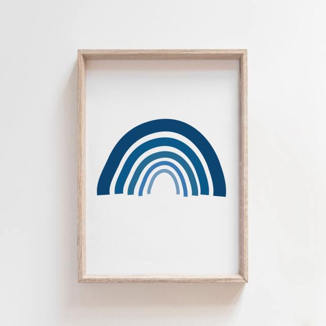 Blue Rainbow Print, Boys Nursery Prints, Wall Art, Bedroom Weather Playroom Art - image 1