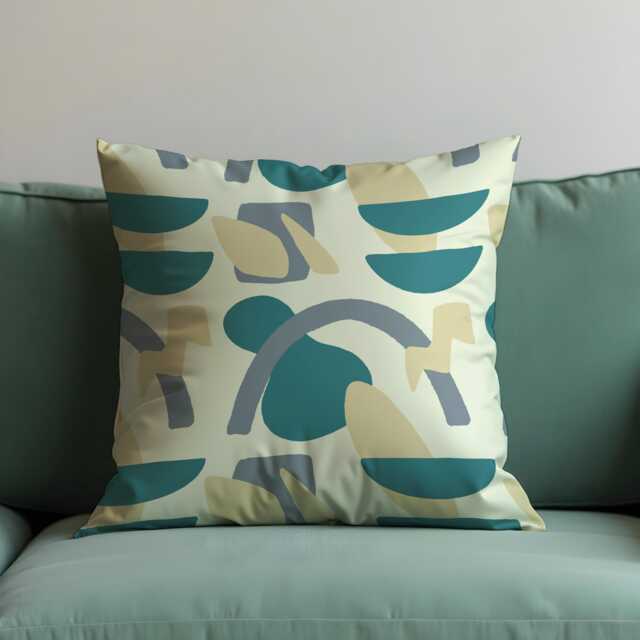Modern Abstract Cushion Cover, Teal Throw Pillow Case, Geometric Art Print Decor, Mid Century Style Sofa Accent, Scandinavian Interiors - image 1