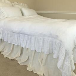 White Duvet Cover With Mermaid Long Ruffles Natural Linen, White Bedding, Shabby Chic Bedding - thumbnail 3