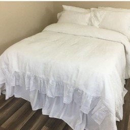 White Duvet Cover With Mermaid Long Ruffles Natural Linen, White Bedding, Shabby Chic Bedding - thumbnail 4
