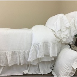 White Duvet Cover With Mermaid Long Ruffles Natural Linen, White Bedding, Shabby Chic Bedding - thumbnail 2