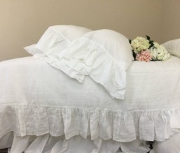 White Duvet Cover With Mermaid Long Ruffles Natural Linen, White Bedding, Shabby Chic Bedding