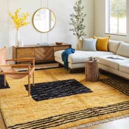 Moroccan Yellow Berber Rug, Handwoven Wool Shag Rug With Geometric Blocks, Authentic Beni Ourain Style Carpet, Large 9x12 Area - thumbnail 2
