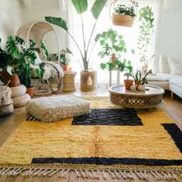 Moroccan Yellow Berber Rug, Handwoven Wool Shag Rug With Geometric Blocks, Authentic Beni Ourain Style Carpet, Large 9x12 Area - thumbnail 3