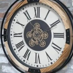 Large Wood & Metal Wall Clock With Real Moving Cogs - 74cm Eye-Catching Industrial Design, Unique Steampunk Timepiece For Home Office Decor - thumbnail 2