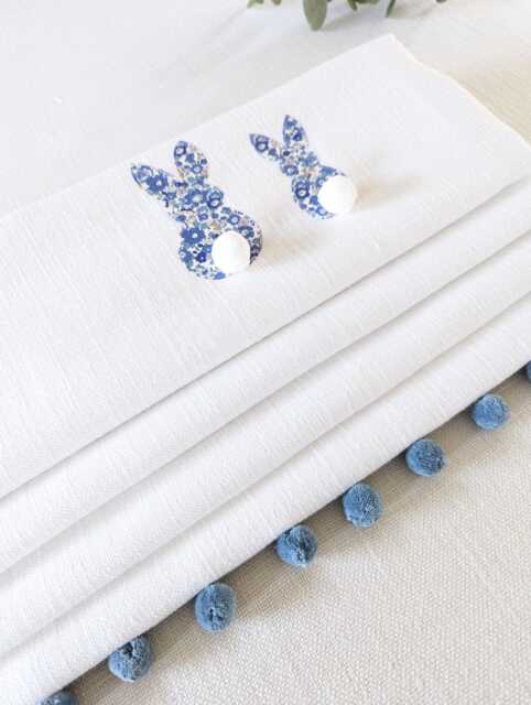 Blue Floral Bunnies Blackout Roman Blind With Pom Trim - image 1