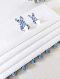 Blue Floral Bunnies Blackout Roman Blind With Pom Trim - thumbnail 1
