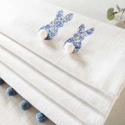 Blue Floral Bunnies Blackout Roman Blind With Pom Trim - thumbnail 3