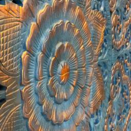 Blue Gold Mandala Headboard Queen, Lotus Wood Carved Panel 150 cm, Teak Carve Wooden Square Panel, Thai Carving Moroccan 60 - thumbnail 3