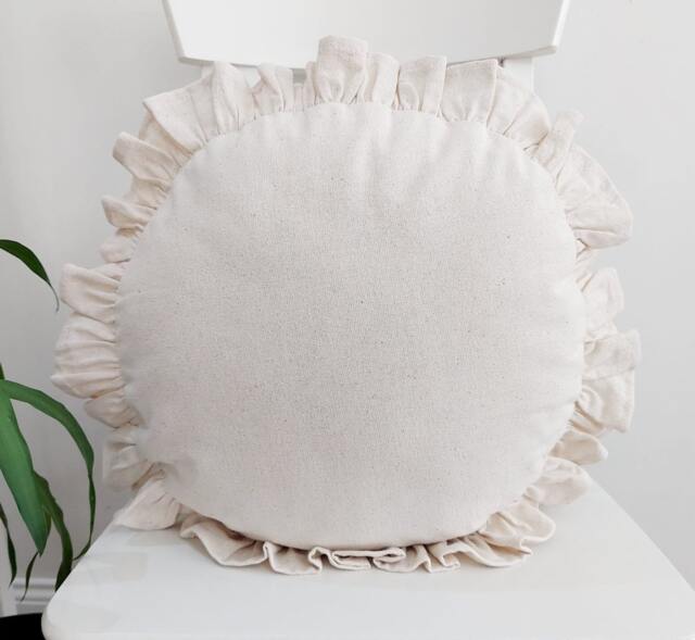Bohemian Linen Striped Pillow Cover Round Frill Edge Cushion - image 1
