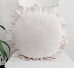 Bohemian Linen Striped Pillow Cover Round Frill Edge Cushion - thumbnail 1