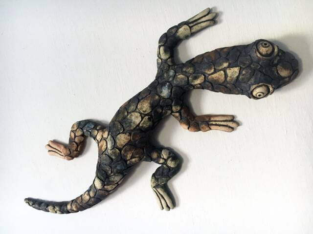 Ceramic Gecko Wall Sculpture, Handmade Fireclay Lizard Art - image 1