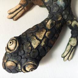 Ceramic Gecko Wall Sculpture, Handmade Fireclay Lizard Art - thumbnail 2