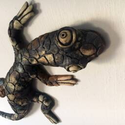 Ceramic Gecko Wall Sculpture, Handmade Fireclay Lizard Art - thumbnail 3