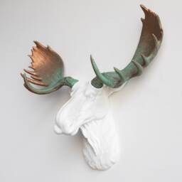 Faux Taxidermy Moose Head Wall Mount - Decor White & Copper Patina M0174 - thumbnail 2