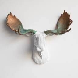 Faux Taxidermy Moose Head Wall Mount - Decor White & Copper Patina M0174 - thumbnail 1