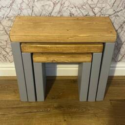 Handcrafted Chunky Solid Wood Nest Of Tables Oak Finished Top - thumbnail 3