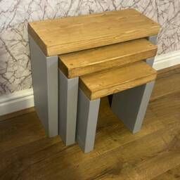 Handcrafted Chunky Solid Wood Nest Of Tables Oak Finished Top - thumbnail 2