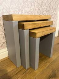 Handcrafted Chunky Solid Wood Nest Of Tables Oak Finished Top