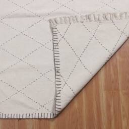 Beige Cotton Kilim Rug, Handwoven Diamond Pattern, Boho Tassel Area Rug - thumbnail 4