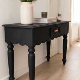 Wooden Console Table - Hand-Painted Dixie Belle Black Sands Scalloped Edge Hallway Turned Leg Dressing Farmhouse Entryway - thumbnail 3