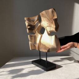 Abstract Walnut Wood Sculpture - Hand-Carved Organic Art Contemporary Interior Decor Flowing Harmony
