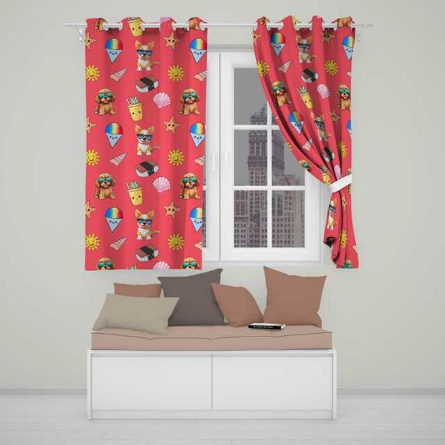 Summer Chihuahua Dog Sunglasses Kawaii Beach Red Seamless Pattern Readymade Eyelet Ring Top Thermal 100% Blackout Curtains - image 1