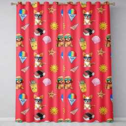 Summer Chihuahua Dog Sunglasses Kawaii Beach Red Seamless Pattern Readymade Eyelet Ring Top Thermal 100% Blackout Curtains - thumbnail 2