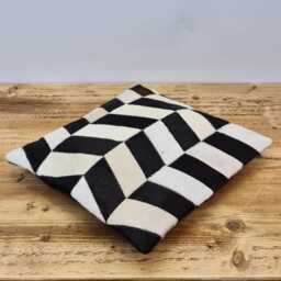Black & White Cowhide Pillow Cover, Genuine Leather Cushion - thumbnail 4