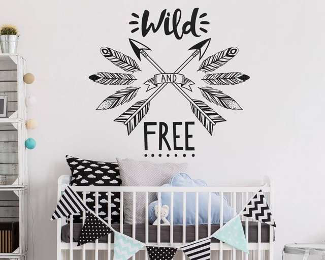 Wild & Free Wall Decal - Tribal Nursery Decal, & Quote, Modern Boho Cute Decor, Inspirational Quote - image 1