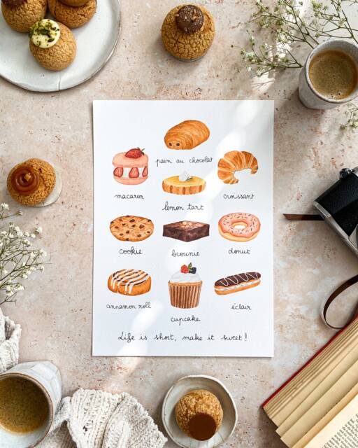 Pastry Art Print Watercolor Sweet Treats Kitchen Decor - image 1