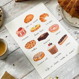 Pastry Art Print Watercolor Sweet Treats Kitchen Decor - thumbnail 3
