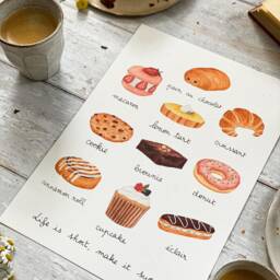 Pastry Art Print Watercolor Sweet Treats Kitchen Decor - thumbnail 2