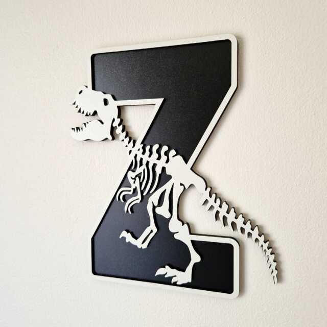 Dinosaur Skeleton Name Letters, Bedroom Decor, Wall Art, Personalised Sign, Dino Room Decor Monochrome Wooden Initial - image 1