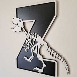 Dinosaur Skeleton Name Letters, Bedroom Decor, Wall Art, Personalised Sign, Dino Room Decor Monochrome Wooden Initial - thumbnail 2