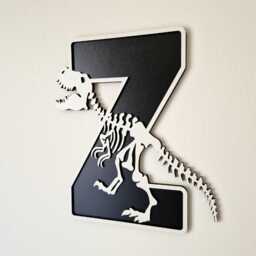 Dinosaur Skeleton Name Letters, Bedroom Decor, Wall Art, Personalised Sign, Dino Room Decor Monochrome Wooden Initial - thumbnail 1