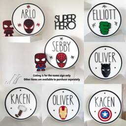 Wooden Superhero Spider-Man/Hulk Miles Morales Ironman Thor Personalised Name Plaque Sign Boys Girls Decor - thumbnail 1