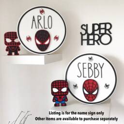 Wooden Superhero Spider-Man/Hulk Miles Morales Ironman Thor Personalised Name Plaque Sign Boys Girls Decor - thumbnail 3
