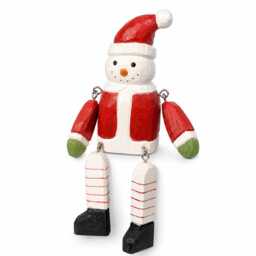 Whimsical Wooden Christmas Shelf Sitter Santa Snowman Figurine Hand Carved Winter Decor Secret Gift - thumbnail 3