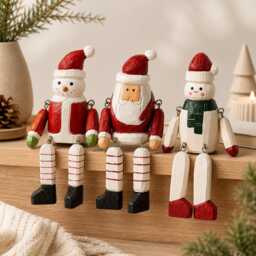 Whimsical Wooden Christmas Shelf Sitter Santa Snowman Figurine Hand Carved Winter Decor Secret Gift