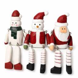 Whimsical Wooden Christmas Shelf Sitter Santa Snowman Figurine Hand Carved Winter Decor Secret Gift - thumbnail 2