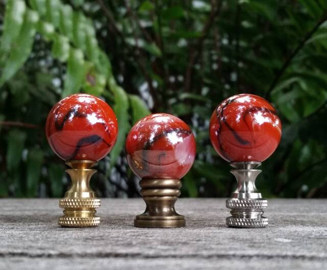 Orange Black Lamp Finial, Iridescent Glass - image 1