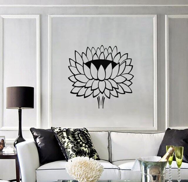 Wall Vinyl Decal Flower Lotus Padma Symbol Ornament Yoga Studio Floral Modern Abstract Home Art Decor - #1238Da - image 1